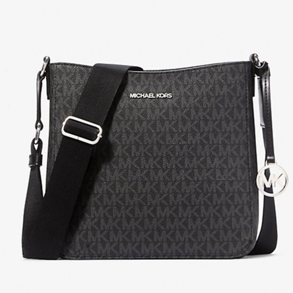 New Michael Kors Jet Set Travel Small Signature Logo Messenger Bag Black